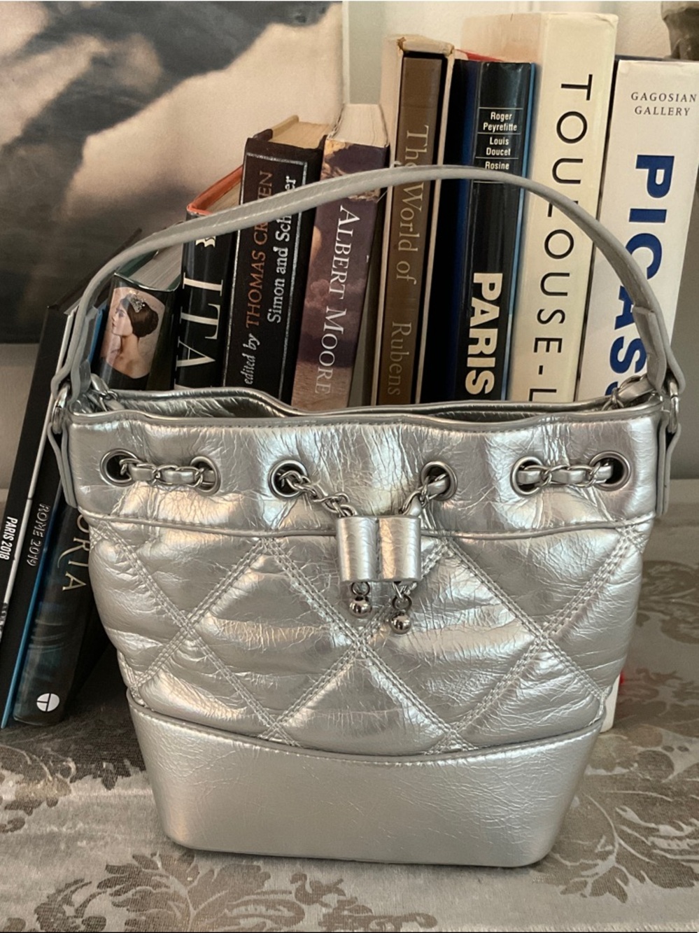 Silver Quilted Bucket Bag - Designer Style